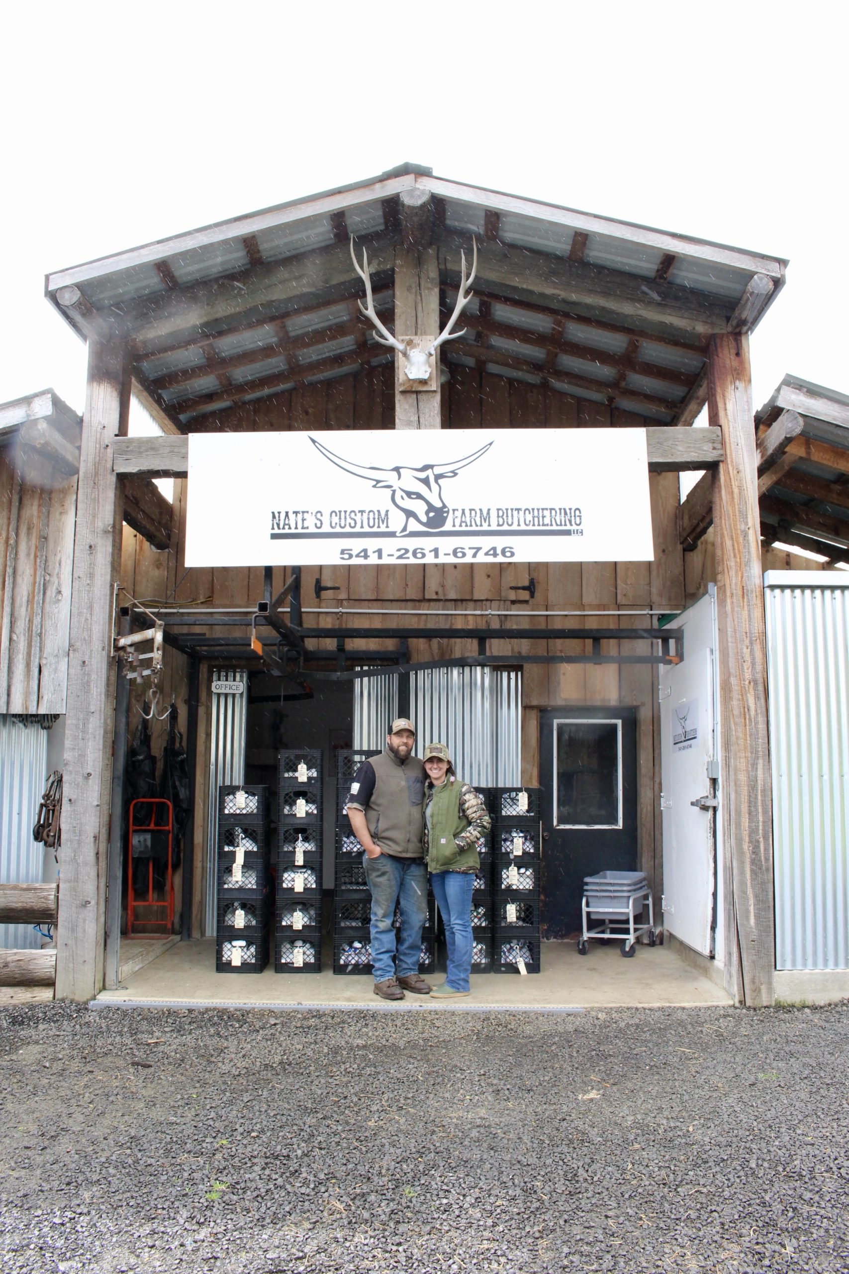 Nate & Stefani Petersen infront of their Custom Farm Butchering Facility